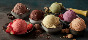 scoops of gourmet ice cream in several colors